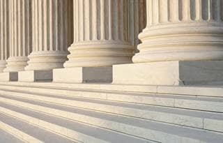 Close up of government building facade.