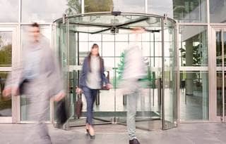 motion image of people leaving office space