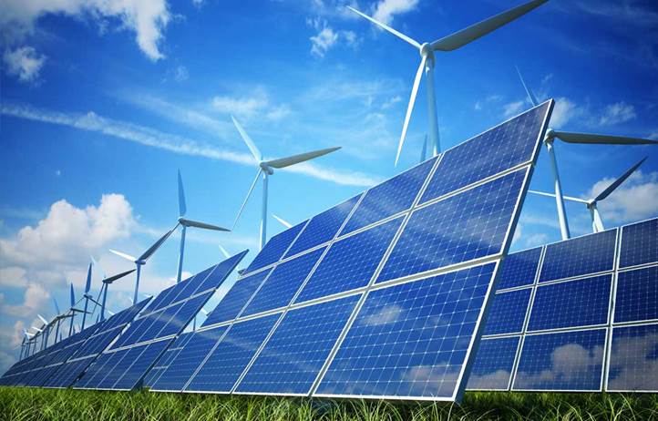 View of solar panels and renewable energy.