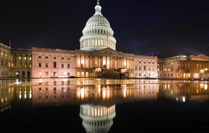 View of the United States Capitol at night time