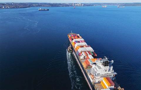 View of cargo ship in the sea