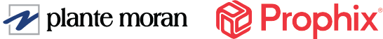 Logo lockup of Plante Moran and Prophix.